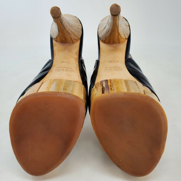MIU MIU Black Patent Leather Slingback Heels Women's Shoes Size 38.5 US 8.5 - Picture 10 of 11